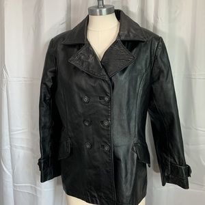 Vtg AG COMINT pebbled leather double breasted jacket biker, 80's goth Medium